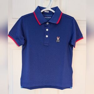Psycho Bunny Kids Polo Shirt Blue with Orange Trim Luxury Kids Size 4 NWOT